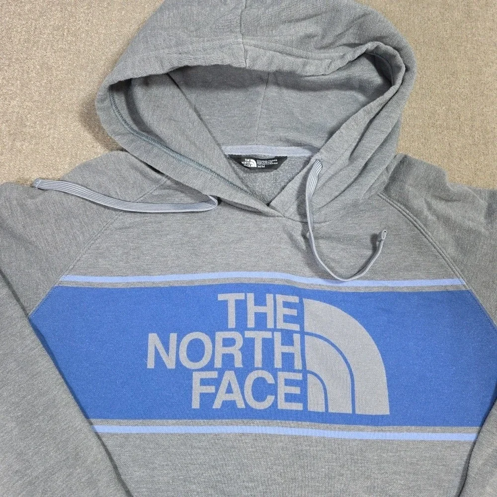 Mens‎ The North Face Hoodie Gray And Blue Stripes Dome Pullover Medium